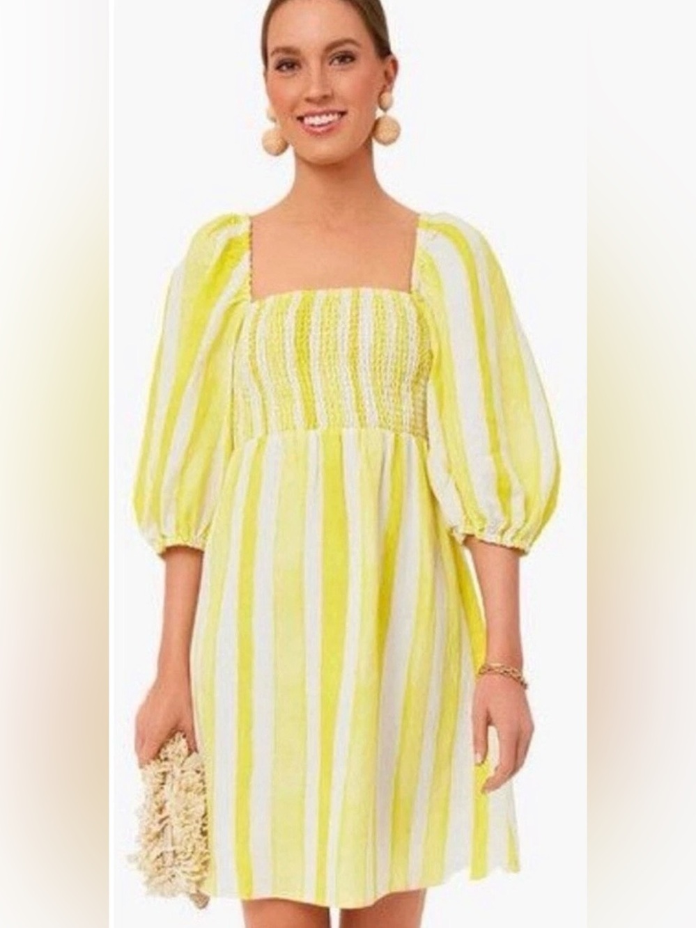 Tuckernuck Eubanks Wimberly Yellow Cabana Stripe Annie Smocked Dress Small